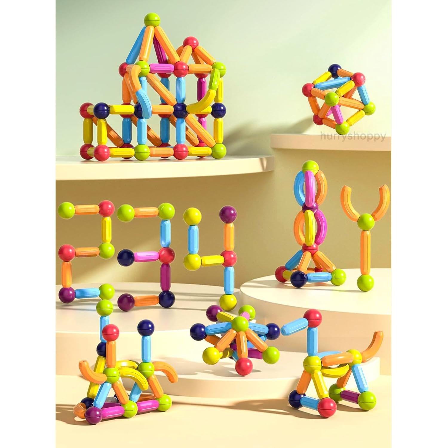 Magnetic Sticks 64 pcs Building Blocks for Kids, Magnetic Toys for Kids Girls Boys-3+ Years Magnetic Sticks with Balls Sticks Game Set Toddlers Educational Toys Multicolor
