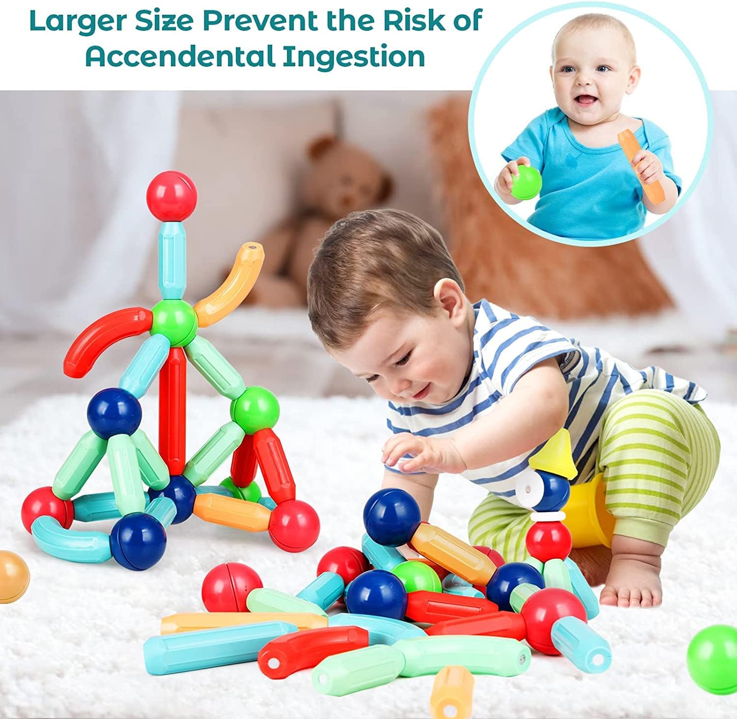 Magnetic Sticks 64 pcs Building Blocks for Kids, Magnetic Toys for Kids Girls Boys-3+ Years Magnetic Sticks with Balls Sticks Game Set Toddlers Educational Toys Multicolor