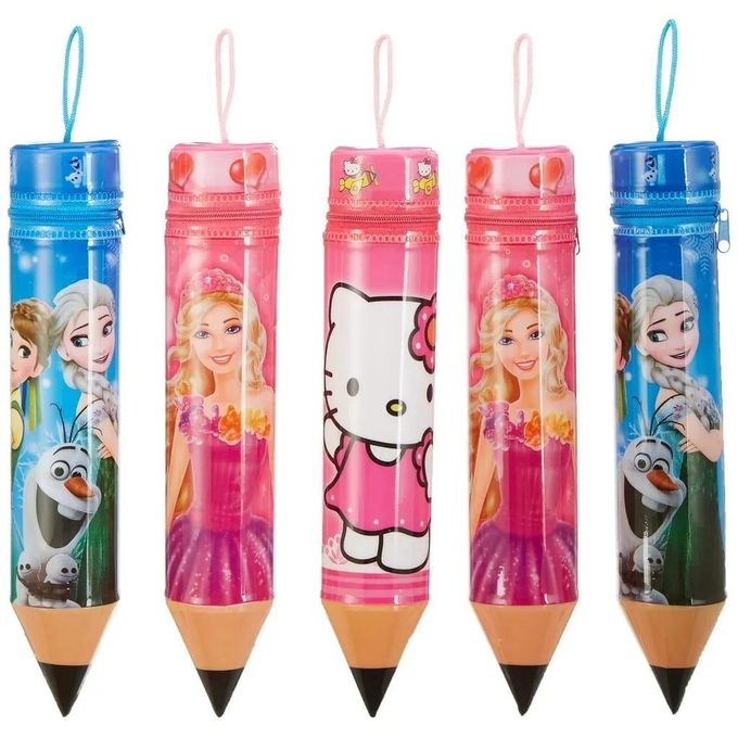 Pencil Shape Stationary Organizer Box Pen/Pencil Case Cartoon Printed Creative Design Box for Girls and Boys,Pencil Pouches, Stationary Pouches for Kid with Pencil Shape Pouch,(Set of 4, Multicolor)