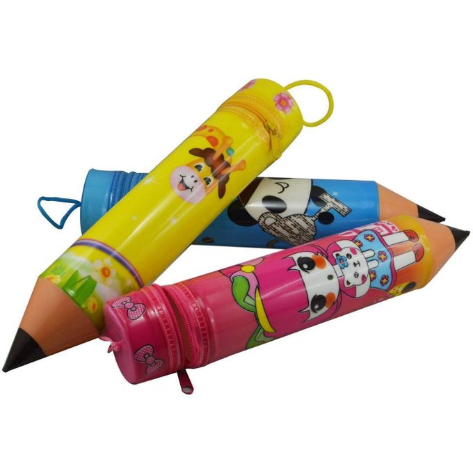 Pencil Shape Stationary Organizer Box Pen/Pencil Case Cartoon Printed Creative Design Box for Girls and Boys,Pencil Pouches, Stationary Pouches for Kid with Pencil Shape Pouch,(Set of 4, Multicolor)