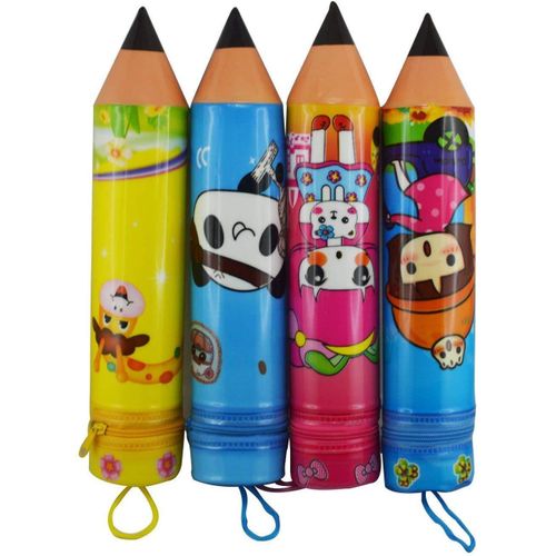 Pencil Shape Stationary Organizer Box Pen/Pencil Case Cartoon Printed Creative Design Box for Girls and Boys,Pencil Pouches, Stationary Pouches for Kid with Pencil Shape Pouch,(Set of 4, Multicolor)