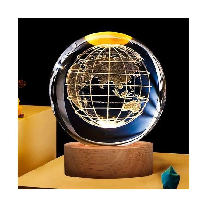 3D Earth Crystal LED Ball Night Lamp Warm Light - Compact USB Wall Charger Output 1 For Birthday Christmas Astronomy Space Gifts For Boys Girls (Crystal Earth