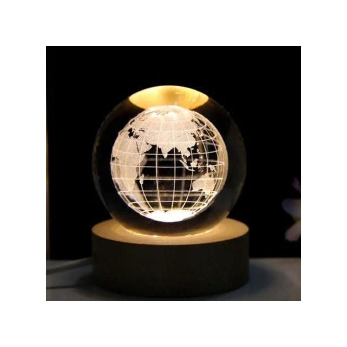 3D Earth Crystal LED Ball Night Lamp Warm Light - Compact USB Wall Charger Output 1 For Birthday Christmas Astronomy Space Gifts For Boys Girls (Crystal Earth