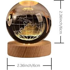 3D Earth Crystal LED Ball Night Lamp Warm Light - Compact USB Wall Charger Output 1 For Birthday Christmas Astronomy Space Gifts For Boys Girls (Crystal Earth