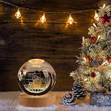 3D Earth Crystal LED Ball Night Lamp Warm Light - Compact USB Wall Charger Output 1 For Birthday Christmas Astronomy Space Gifts For Boys Girls (Crystal Earth