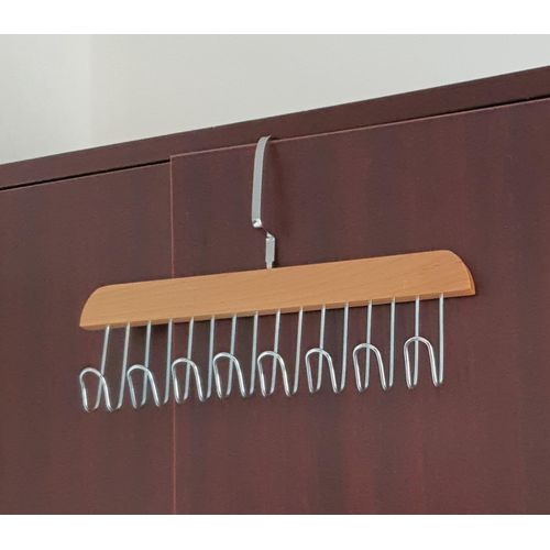 3 pieces Wardrobe Belt Holder, 3 Pieces Wooden Clothes Hangers with 8 Hooks, 360 Degree Rotating Tie Bracket, Non-Slip Organiser for Belts, Scarves, Storage Solution