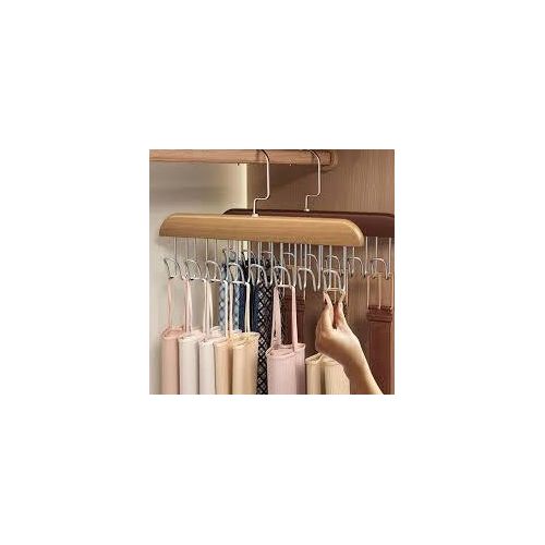 3 pieces Wardrobe Belt Holder, 3 Pieces Wooden Clothes Hangers with 8 Hooks, 360 Degree Rotating Tie Bracket, Non-Slip Organiser for Belts, Scarves, Storage Solution