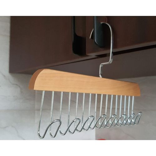 3 pieces Wardrobe Belt Holder, 3 Pieces Wooden Clothes Hangers with 8 Hooks, 360 Degree Rotating Tie Bracket, Non-Slip Organiser for Belts, Scarves, Storage Solution