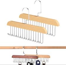 3 pieces Wardrobe Belt Holder, 3 Pieces Wooden Clothes Hangers with 8 Hooks, 360 Degree Rotating Tie Bracket, Non-Slip Organiser for Belts, Scarves, Storage Solution