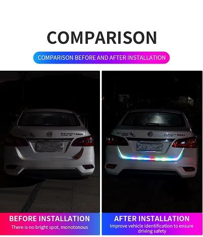 Car Rear Trunk Tail Light 120cm Colorful Dynamic Reverse Warning LED Strip 12v Additional Brake Follow Turn Signal Lamp