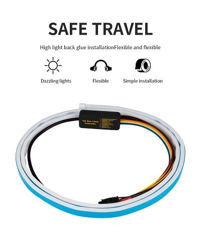 Car Rear Trunk Tail Light 120cm Colorful Dynamic Reverse Warning LED Strip 12v Additional Brake Follow Turn Signal Lamp