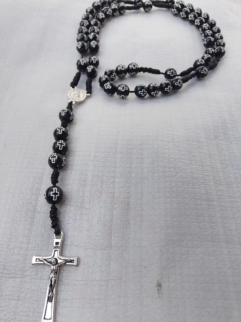 Black cross Catholic rosary..... Beautiful smart rosary for everday wear. Outdoor rosary