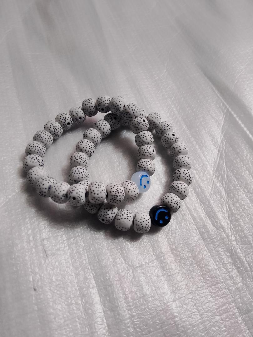 2 Speckled White wood bracelet Elastic stretch durable for a long time.... free elastic line to tie incase of accidents (Easy Fix).   Universal Fit bracelet Male and female bracelets