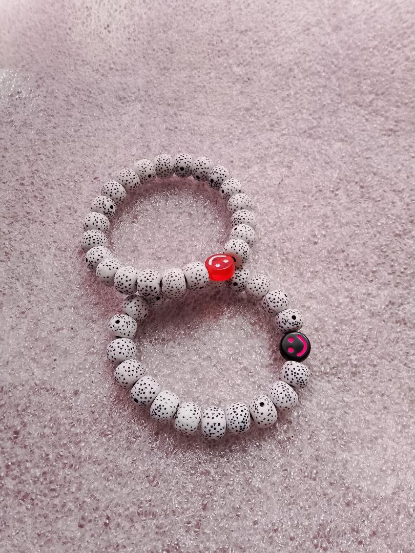 2 Speckled White wood bracelet Elastic stretch durable for a long time.... free elastic line to tie incase of accidents (Easy Fix).   Universal Fit bracelet Male and female bracelets