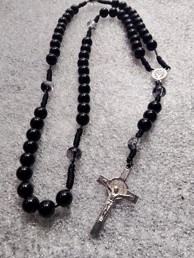 Black frosty Catholic rosary for Easter