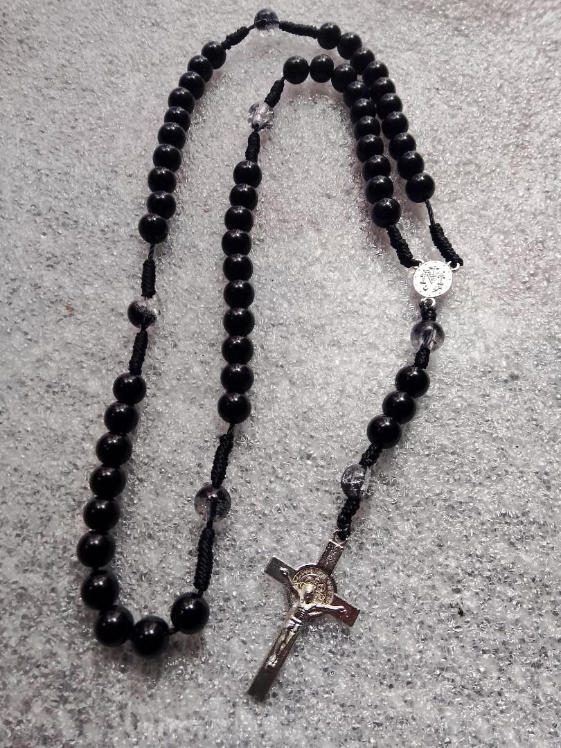Black frosty Catholic rosary for Easter