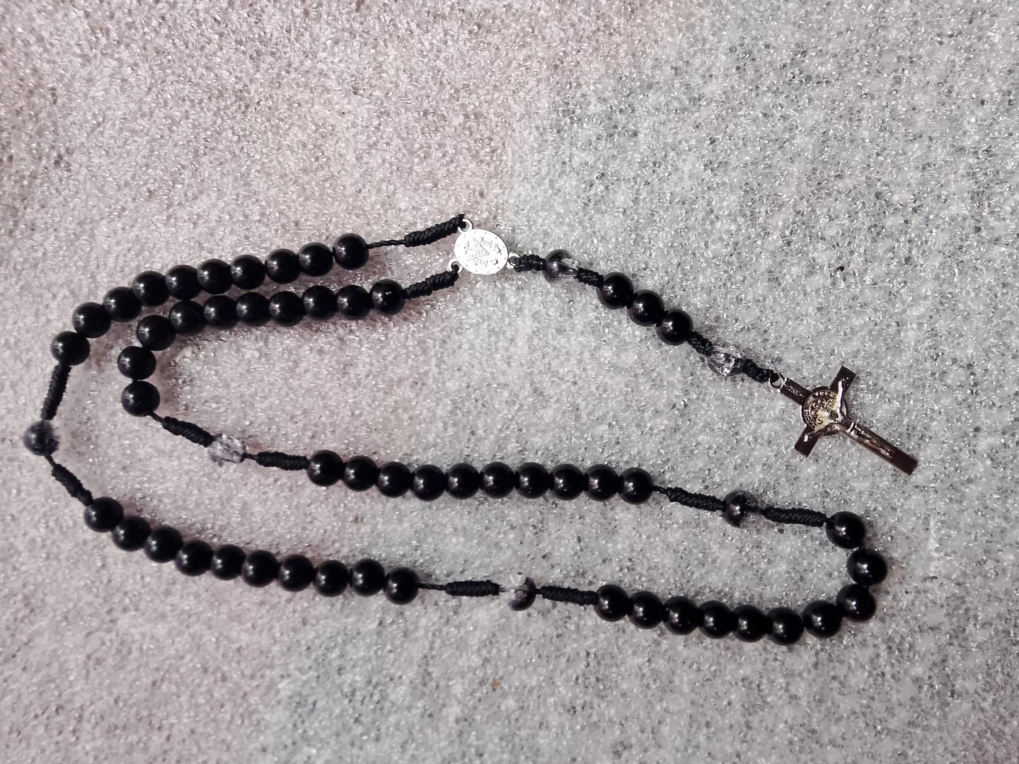 Black frosty Catholic rosary for Easter