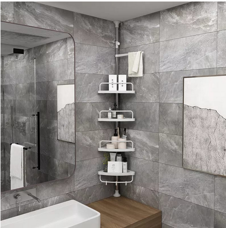 Corner shelf organiser stand,4 Layer Multi Corner shelf Tension Pole-Bathroom Organizer