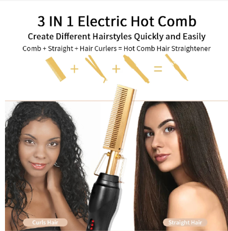 2 in 1 Hot Comb Straightener Electric Hair Straightener Hair Curler Wet Dry Use Hair Flat Irons Hot Heating Comb For Hair