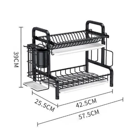 2 Layer Dish Drainer Premium SK23004(DR0001) High Quality Carbon Steel Dish Rack | Dishrack with Drainboard Set with Utensil Holder, Cup Holder and Dish,kitchen utensil rack,Dish rack
