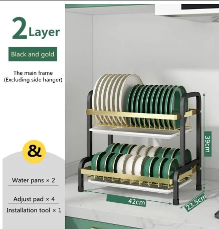 2 Layer Dish Drainer Premium SK23004(DR0001) High Quality Carbon Steel Dish Rack | Dishrack with Drainboard Set with Utensil Holder, Cup Holder and Dish,kitchen utensil rack,Dish rack