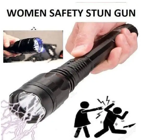 Self Defense Police Torch with Electric shock Black Standard black (women safety stun gun)
