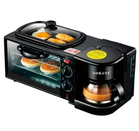 Sokany 3 In 1 Kitchen MultiFunction Breakfast Maker Machine with Grill, Tea-Coffee Maker/ Expresso and Oven