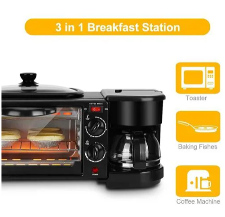 Sokany 3 In 1 Kitchen MultiFunction Breakfast Maker Machine with Grill, Tea-Coffee Maker/ Expresso and Oven