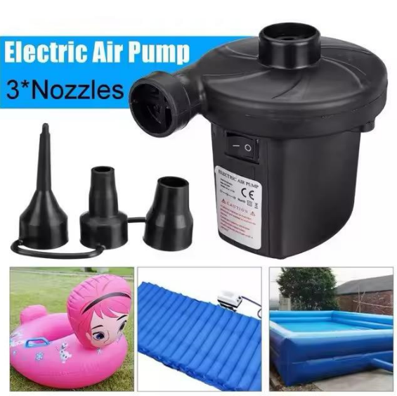 Electric Air Pump, Portable Quick-Fill Air Pump with 3 Nozzles Pumps for Camping, Inflatable Cushions, Air Mattress Beds, Boats, Swimming Ring