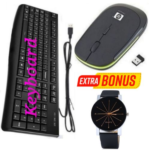 HP Best Wireless Optical Mouse +Wired Keyboard For Laptop, Desktop,Computer +Watch