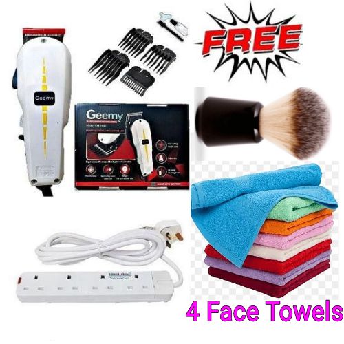 Geemy Affordable Barber Shaving Machine-Kinyozi + Free 4 Way Power Extension & 4 Face Towels + After Shaving Brush