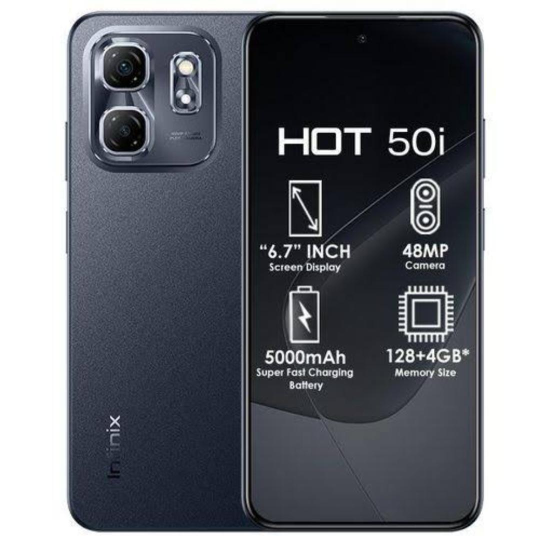 {LIMITED OFFER} Infinix Hot 50i 128GB ROM +12 GB(6+6)RAM 4G, Screen 6.78-inch 120Hz,' Battery: 5000mAh, 18W Wired, Dual SIM (Nano-SIM, dual stand-by), Ultra Sleek 48 MP Camera Smart Phones