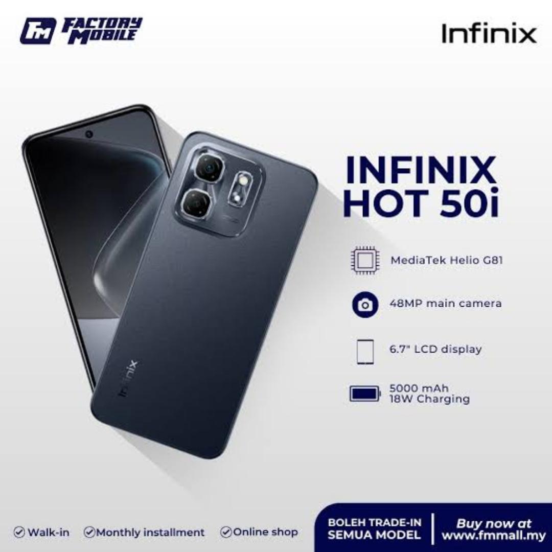 {LIMITED OFFER} Infinix Hot 50i 128GB ROM +12 GB(6+6)RAM 4G, Screen 6.78-inch 120Hz,' Battery: 5000mAh, 18W Wired, Dual SIM (Nano-SIM, dual stand-by), Ultra Sleek 48 MP Camera Smart Phones