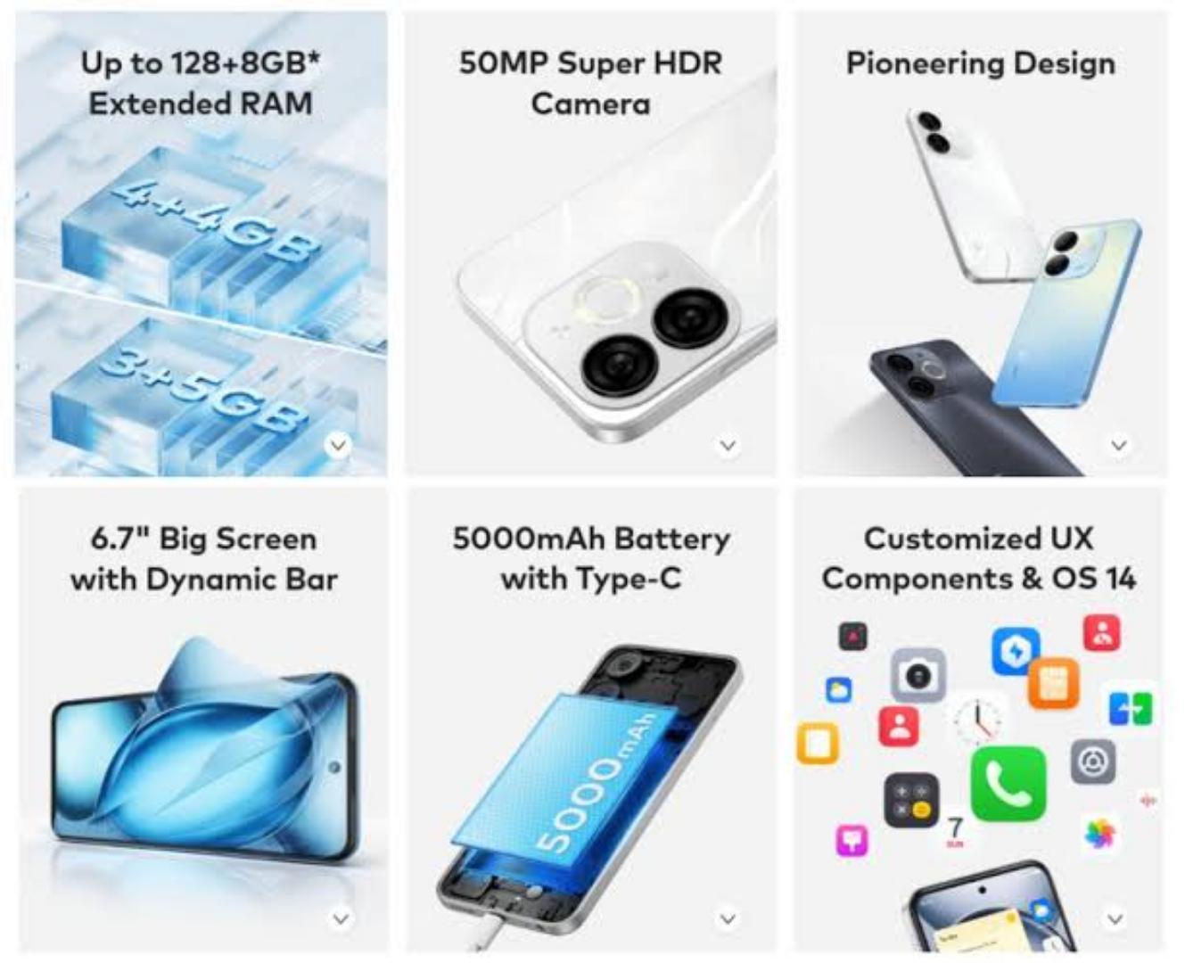 [New Launch] Itel A80 128GB+8(4+4)GB RAM 6.7" 120Hz Screen 4G Network Dual SIM Phone 50MP Camera 5000mAh Battery Fingerprint and Face Unlock Android 14 Fashion Smart Phones