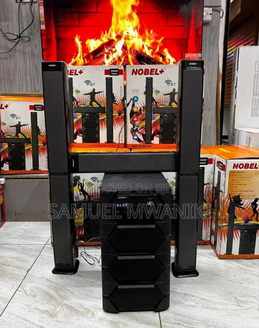 Nobel 5.1CH HOMETHEATER Bass Tallboy Speaker System, model NB-2040 55000W PMPO output Bluetooth connectivity USB port and FM radio Compatibility with PS5 Super bass capability