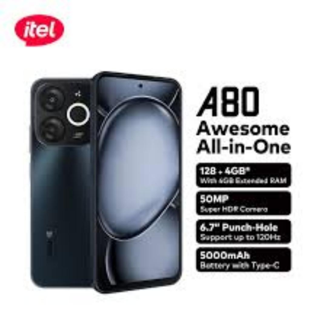 [New Launch] Itel A80 128GB+8(4+4)GB RAM 6.7" 120Hz Screen 4G Network Dual SIM Phone 50MP Camera 5000mAh Battery Fingerprint and Face Unlock Android 14 Fashion Smart Phones