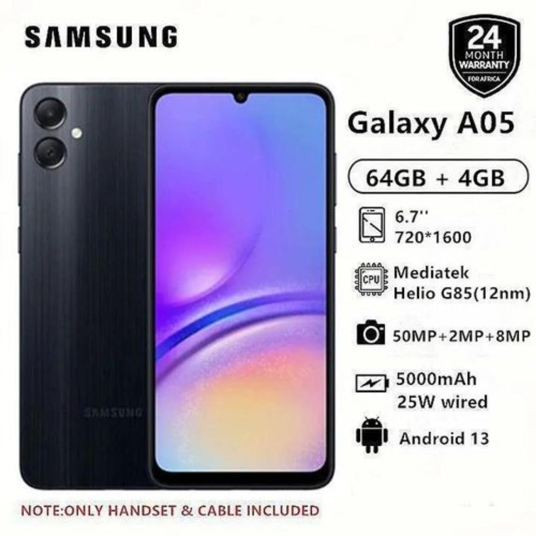 Samsung Galaxy A05 64GB+4GB 50MP Camera 6.7" 90Hz MTK Helio G85 (12nm) 5000mAh 25W Type-C Charge Android 13 Smart Phones phone