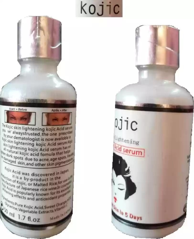 Kojic Acid Serum Skin Lightening lightens dark spots due to acne, age spots, Freckles and other skin pigmentations