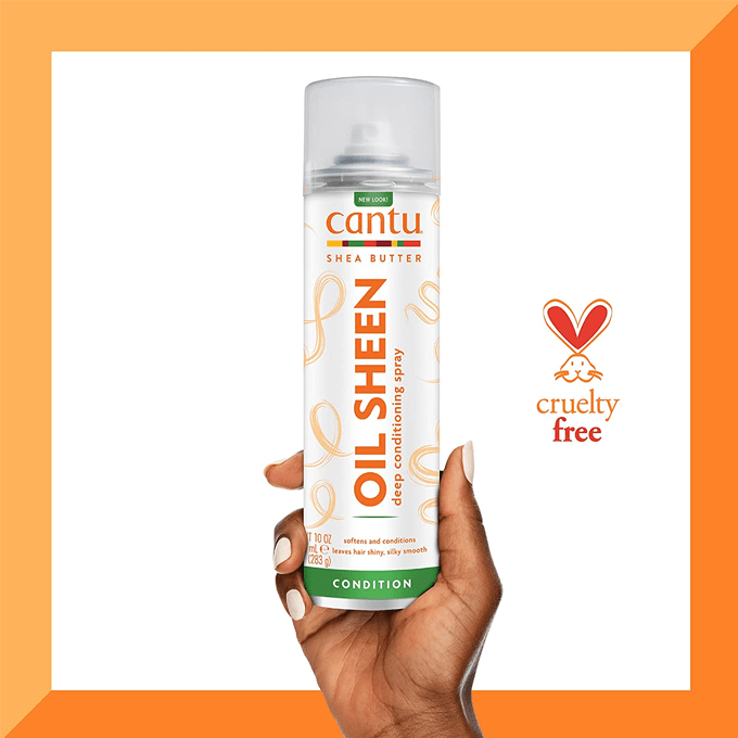 Cantu Shea Butter Oil Sheen Deep Conditioning Spray is a hair product designed to moisturize, soften, and add shine to hair. It's formulated with shea butter and other oils to nourish and protect hair