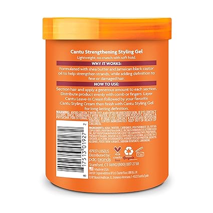 Cantu Shea Butter Flexible hold strengthening styling gel with jamiaican black castor oil For Curls ,Coils & Waves