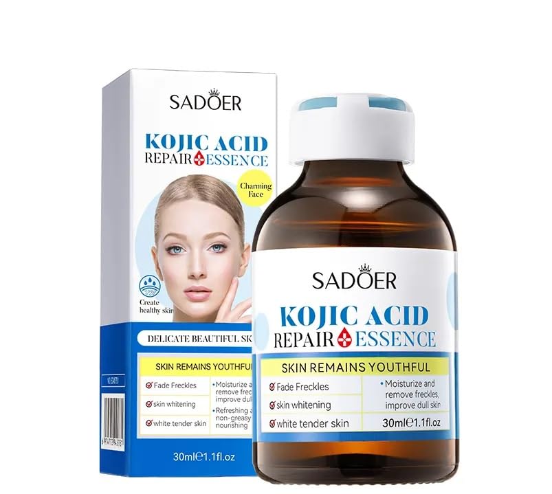 Sadoer Kojic Acid Repair Essence, Kojic Acid Serum, Fade Dark Marks, Brighten Dull Face, Moisturize Dry Skin , Whiten Freckles (Sun Burns), Can Combine with Vitamin c,Skin Whitening Kojic Acid Essence