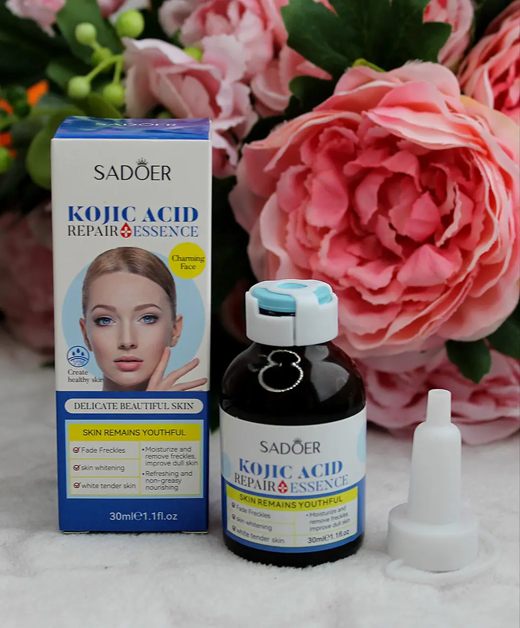 Sadoer Kojic Acid Repair Essence, Kojic Acid Serum, Fade Dark Marks, Brighten Dull Face, Moisturize Dry Skin , Whiten Freckles (Sun Burns), Can Combine with Vitamin c,Skin Whitening Kojic Acid Essence