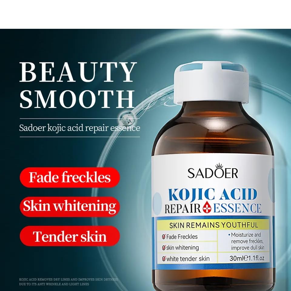 Sadoer Kojic Acid Repair Essence, Kojic Acid Serum, Fade Dark Marks, Brighten Dull Face, Moisturize Dry Skin , Whiten Freckles (Sun Burns), Can Combine with Vitamin c,Skin Whitening Kojic Acid Essence