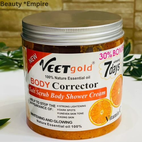 VEET GOLD Body Corrector With Vitamin C salt Scrub Body Shower Cream For Uneven Skin Tone, Anti-aging ,Clears Dark Spot, Whitening And Glowing