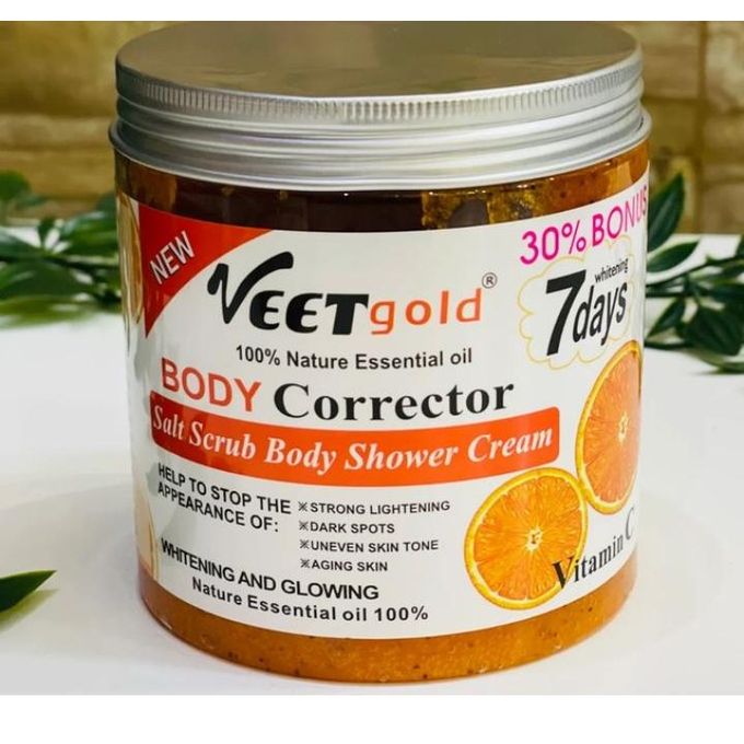 VEET GOLD Body Corrector With Vitamin C salt Scrub Body Shower Cream For Uneven Skin Tone, Anti-aging ,Clears Dark Spot, Whitening And Glowing