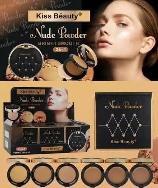 Kiss beauty nude powder 2in1  bright smooth 16g Nude Powder, from Kiss Beauty, creates an invisible makeup look that lasts all day long