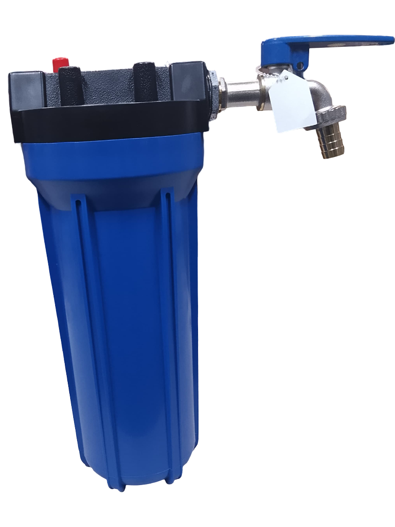10" OUTDOOR WASHING MACHINE BLUE SEDIMENT FILTER, WITH FREE (10" CARTRIDGE, ½" LIRLEE TAP, THREAD TAPE & 2 GI REDUCING SOCKETS  ¾"*½")