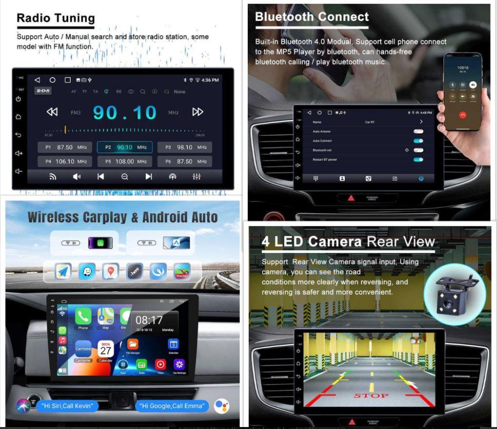 Intelligent Car Radio – 7/8/9/10 inch Double Din 2Din Touchscreen with Wireless CarPlay, GPS Navigation System, WiFi, FM Radio, Bluetooth, Dual USB + FREE REVERSE CAMERA