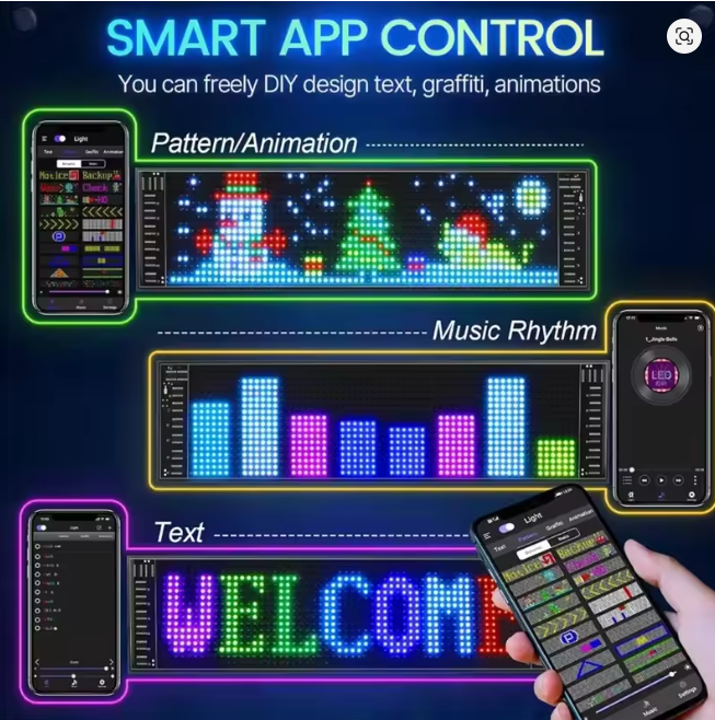 Led Matrix Pixel Flexible Panel Demon Eyes 16*64LED (37CM*9CM) USB 5V Programmable Bluetooth App & Remote