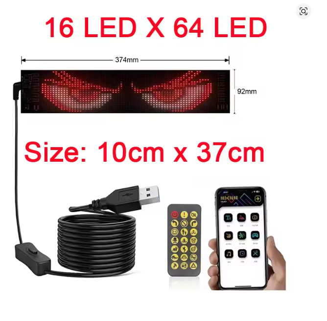 Led Matrix Pixel Flexible Panel Demon Eyes 16*64LED (37CM*9CM) USB 5V Programmable Bluetooth App & Remote